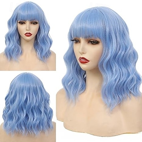 parrucche corte ondulate con frangia per donne parrucche caschetto ricce parrucche lunghe fino alle spalle per donne bianche parrucche sintetiche per costumi da donna con frangia per cosplay del 2025 a $21.99 –P4
