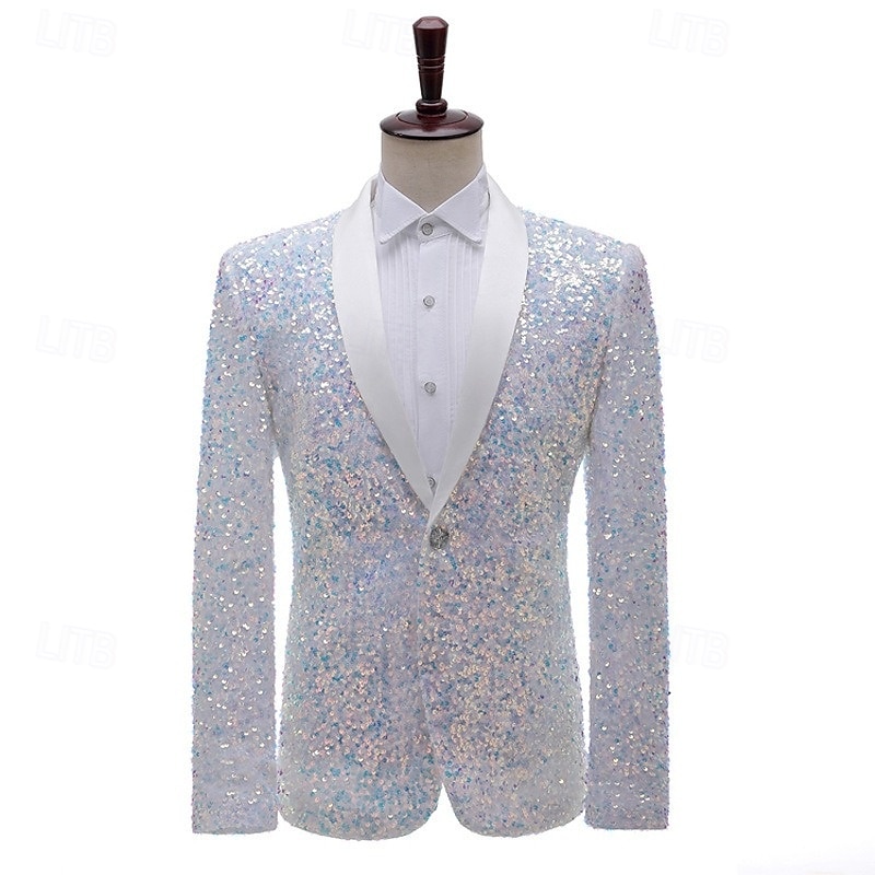 Men's Blazer Jacket Tuxedo Party Sparkle Sequin Polka Dot Blazer Black White Green Standard Fit Single Breasted One-button 2025 - $97.99 –P5