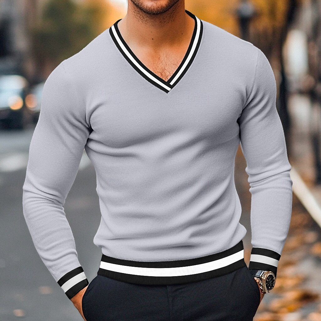 رجالي تي شيرت تي متماسكة كم طويل V رقبة الشتاء ربيع & الصيف لون الصلبة تريكو V-neck كاجوال / يومي أسود أبيض أصفر تي شيرت للرجال 2025 - $12.99 –P5