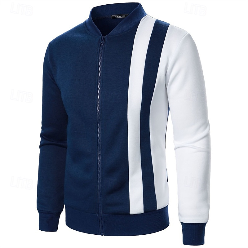 Men's Sweatshirt Zip Up Hoodie Full Zip Sweatshirt Black White Wine Navy Blue Khaki Standing Collar Color Block Zip Up Patchwork Sports & Outdoor Daily Holiday Polyester Streetwear Basic Casual 2026 - $27.99 –P7