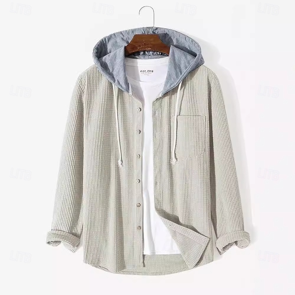 Men's Shirt Waffle Shirt Overshirt Plain Outdoor Street Light Blue Black Blue Green Long Sleeve Hooded Winter Spring &  Fall Clothing Apparel 2025 - $28.99 –P7