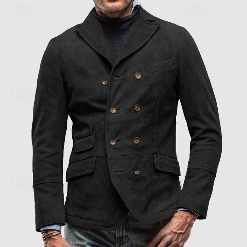 Men's Casual Jacket Blazer Daily Vacation Warm Pocket Fall & Winter Plain Vintage Fashion Lapel Regular Black Brown Khaki Army Green Grey Jacket 2026 - zł188.99 –P2