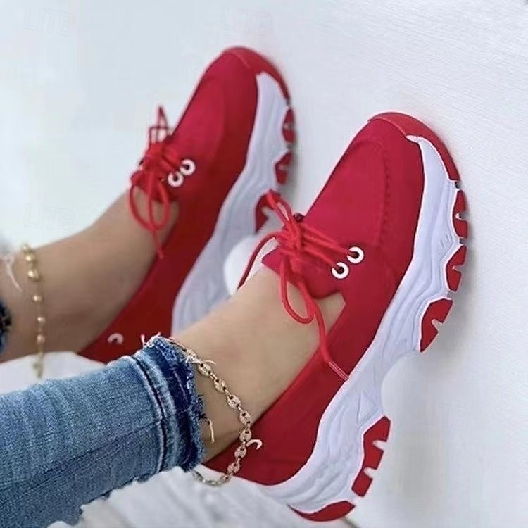 Women's Blue Suede Casual Sneakers - Comfortable Lace-Up Walking Shoes with Chunky Sole for Everyday Wear 2025 - GBP £18.18 –P1