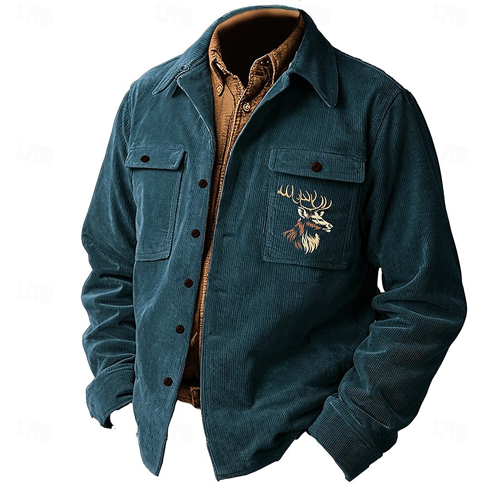 Pánské Jelen Košile bunda Overshirt Dlouhý rukáv Vinobraní Africký vzor Na den Podzim zima Košile s límečkem Tlačítko nahoru 3D tisk 2 kapsy 1ks Armádní zelená Námořnická modř Hnědá 2025 - $37.99 –P4