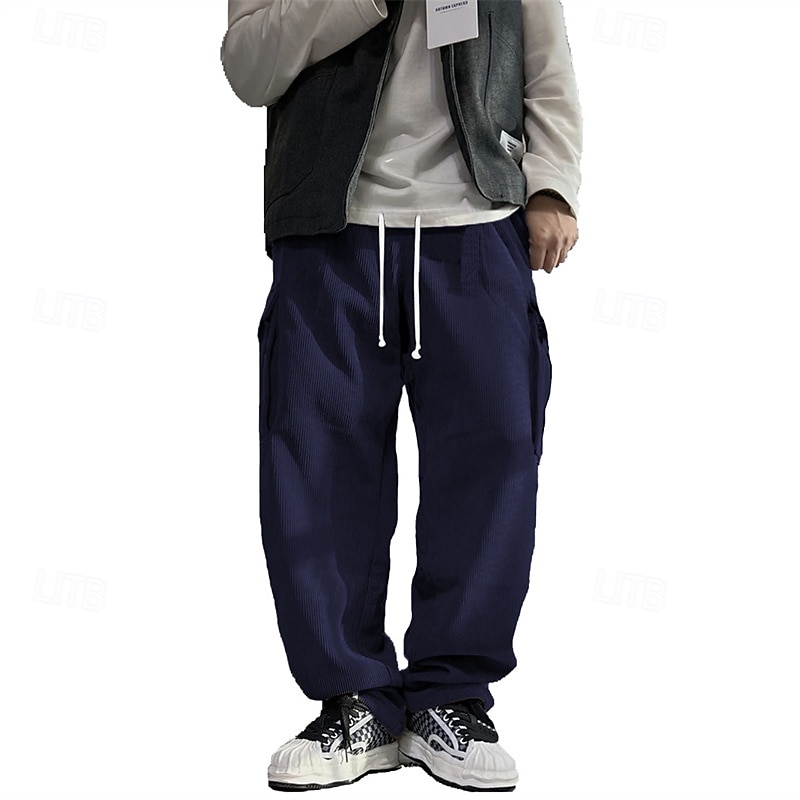 Men's Cargo Pants Corduroy Pants Trousers Straight Leg Sweatpants Elastic Waist Drawstring Multi Pocket Plain Wearable Outdoor Daily Camping & Hiking Fashion Classic Black Army Green 2026 - $28.99 –P15