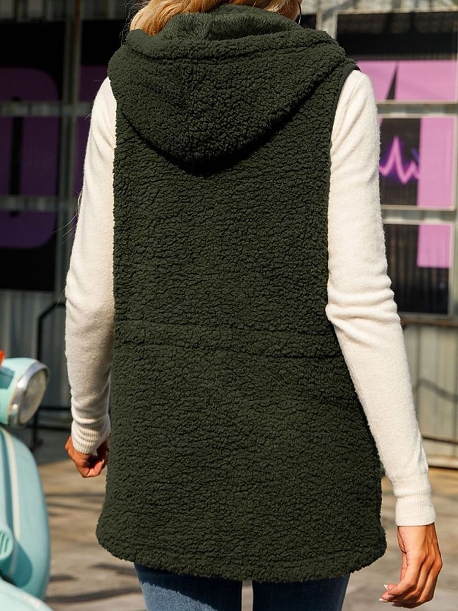 Dame Fleecevest Teddyfrakk Hold Varm Pustende Glidelås Lomme Fleece Lined Fritid عادي Feriereise Gate Dagligdagstøy Ut på byen Glidelås Normal Hettegenser Normal Ermeløs Yttertøy Militærgrønn Høst 2025 - $36.99 –P3