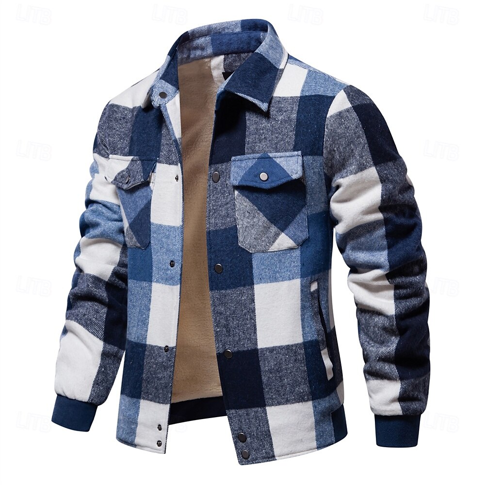 Per uomo Giacca da camicia Giacca sportiva Giacca in pile di flanella Casual / quotidiano Sexy Autunno inverno Color Block A quadri / A righe / Chevron Informale Bavero Standard Nero Blu reale Cachi del 2025 a $88.99 –P9
