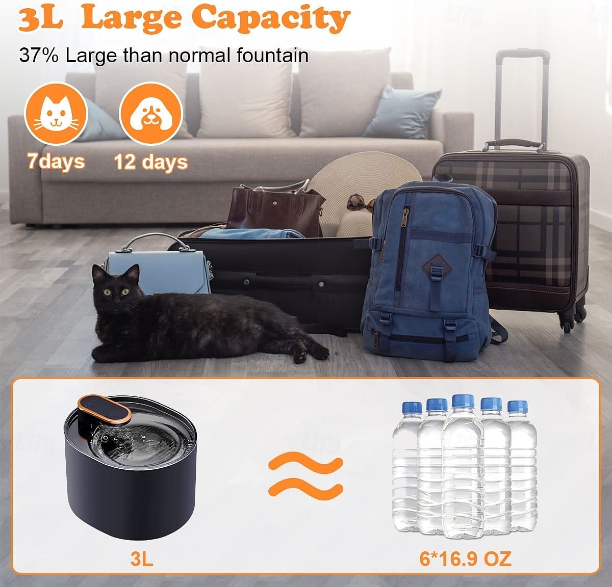 كلاب قطط حيوانات أليفة صغيرة زجاجات المياه / وعاء شرب آلي 2.4 L ABS + PC مضاعف سهل التركيب نافورة لون سادة أسود السلطانيات والتغذية المنزل 2025 - $38.99 –P2