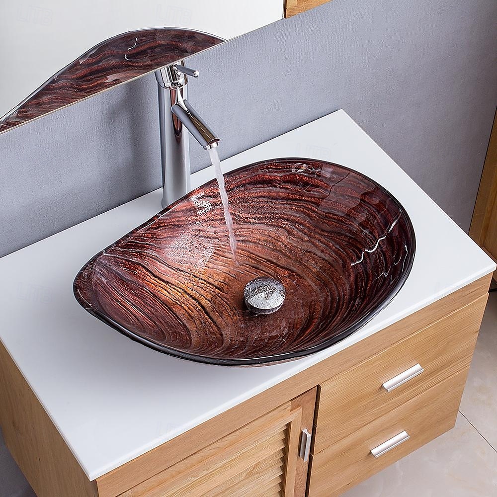 moderno semplice chiaro luce intaglio yuan tesoro lavabo in vetro temperato con rubinetto a cascata lavabo supporto lavello bwy19-193 del 2025 a $453.59 –P9