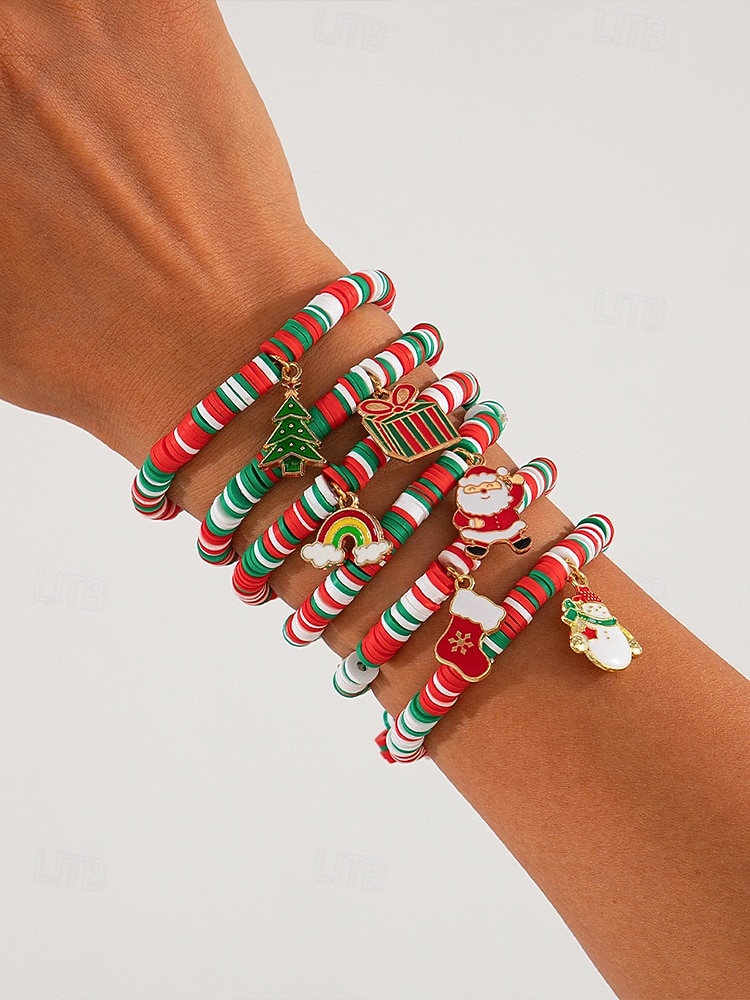 Χριστουγεννιάτικο σετ βραχιολιών με χάντρες γούρι – εορταστικά κόκκινα, πράσινα και λευκά στοιβαγμένα βραχιόλια με γούρια Άγιου Βασίλη, δέντρου και δώρων – ιδανικό για τη μόδα και τα δώρα των γιορτών 2025 - $11.99 –P4