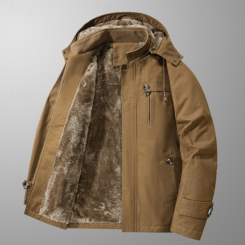 Men's Outdoor Jacket Fleece Jacket Cargo Jacket Hoodied Jacket Formal Home Pocket Winter Spring &  Fall Solid Color Vintage Fashion Shirt Collar Regular Black Brown Khaki Jacket 2026 - $79.99 –P8
