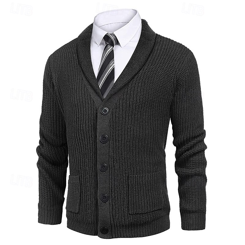 Herren Strickjacke Kleid Pullover Strickpullover Gerippt Stricken Standard Knopf hoch Seitentaschen Feste Farbe Kargen Modisch Klassisch Freizeitskleidung Verabredung Bekleidung Herbst Winter 2025 - $41.99 –P7