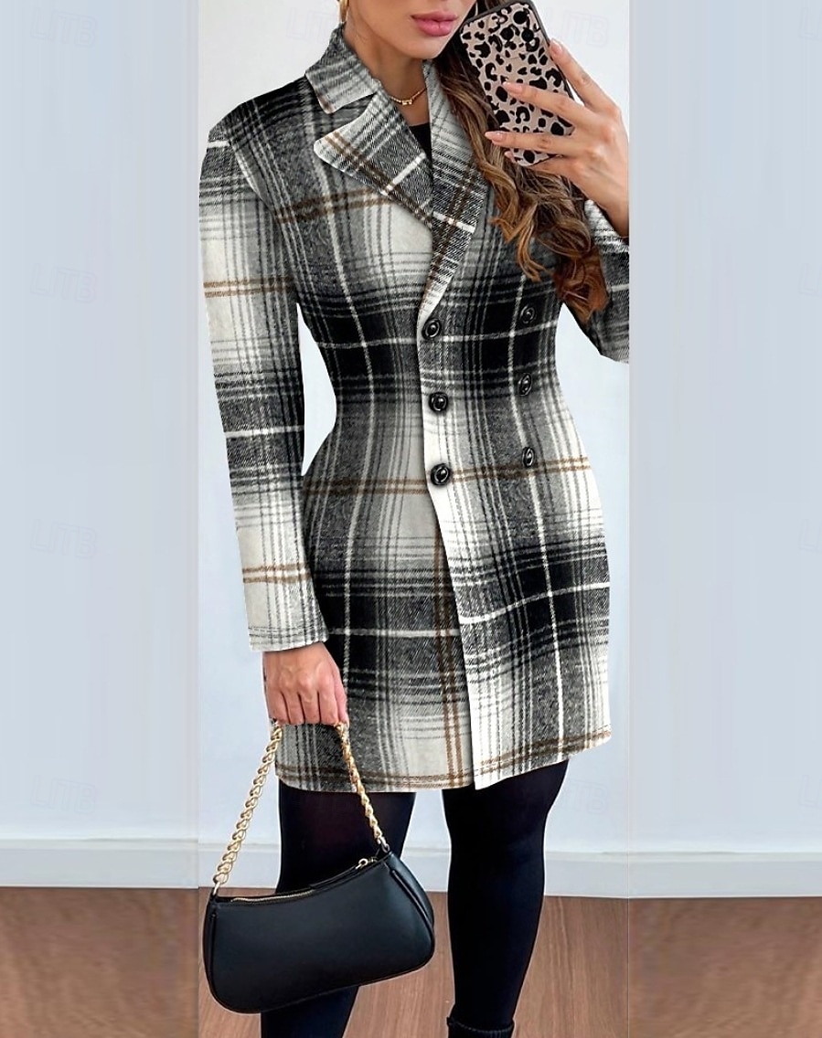 Women's Overcoat Thickened Button Down Winter Lattice Print Lapel Coat for women 2025 - $33.99 –P1