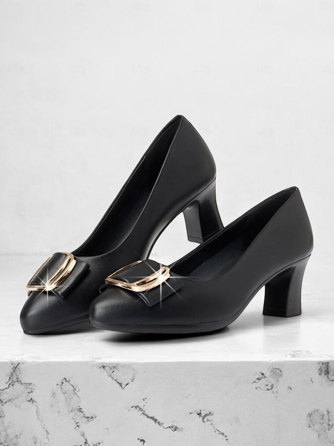 Women's Beige Low Block Heel Pumps with Gold Buckle and Flexible Sole – Comfortable Slip-On Shoes for Office and Formal Wear 2025 - $42.99 –P4