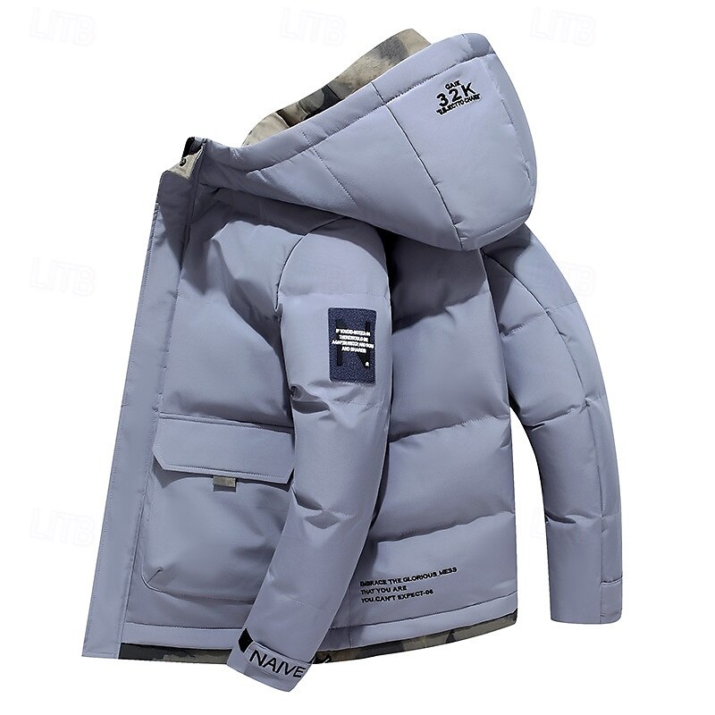 Herr Vinterkappa Pufferjacka Quiltad jacka Vadderad Huva Fritid Sport Utekväll Vindtät Höst vinter Enfärgad / vanlig färg Svart Blå Kaki Pufferjacka 2025 - $51.99 –P6