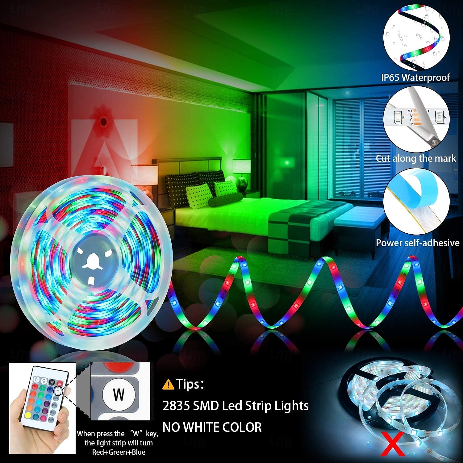 Bande lumineuse LED flexible RVB 5 m Tiktok Lights 300 LED 2835 8 mm IR 44 touches Télécommande connectable auto-adhésive changement de couleur de 2025 ? $16.49 –P8
