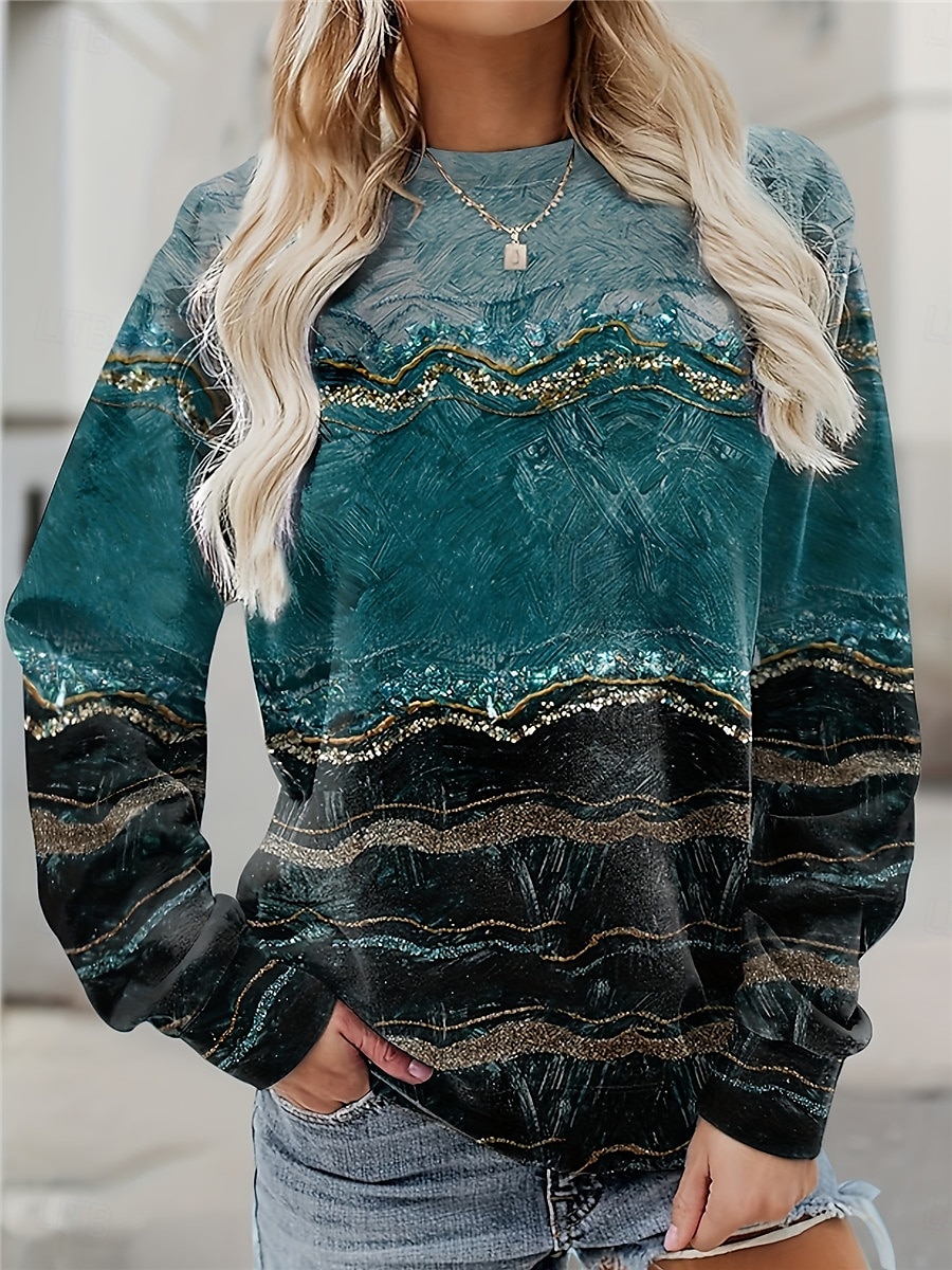 Damen-Sweatshirt, Farbblock, Street-Style, Print, lässig, Rundhalsausschnitt, lange Ärmel, mikroelastisch, Herbst/Winter, bequem, atmungsaktiv, weicher Stoff 2025 - $24.99 –P1