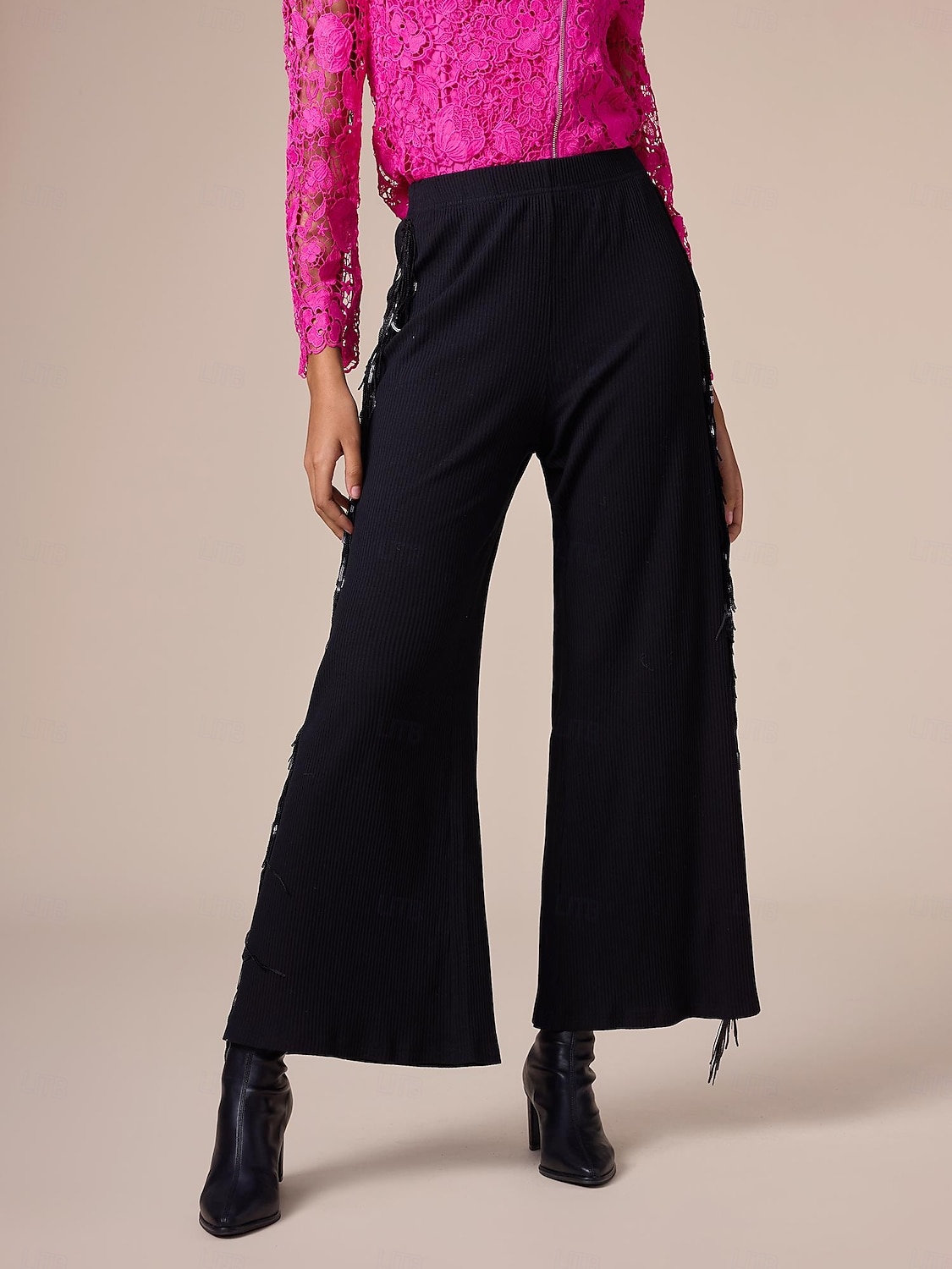 pantalon large en coton à pompons noirs de 2025 ? $82.99 –P4