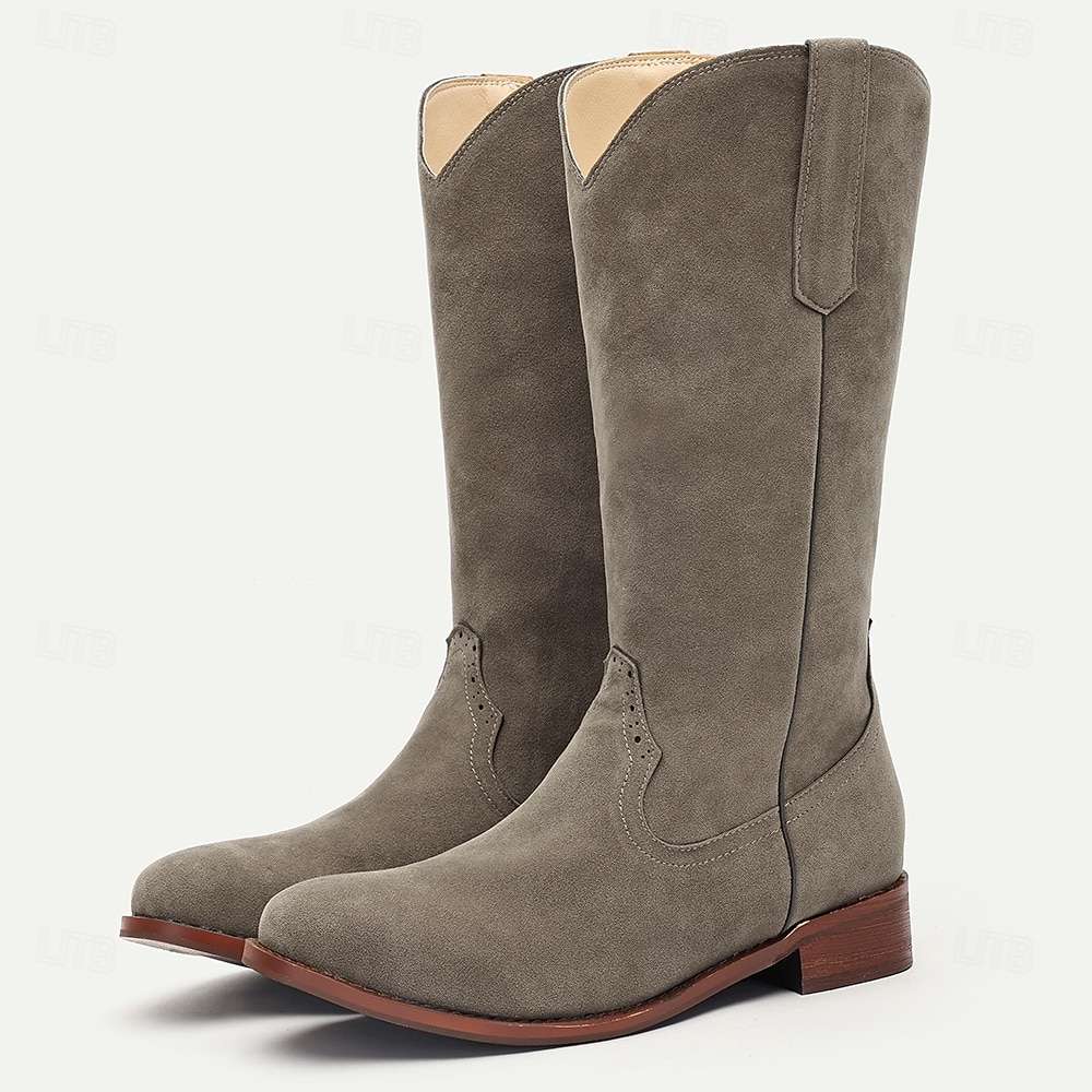 pánské hnědé semišové westernové kovbojské boty se stahovacími poutky a klasickým prošíváním - boty do půli lýtek ve vintage stylu 2025 - $54.99 –P8