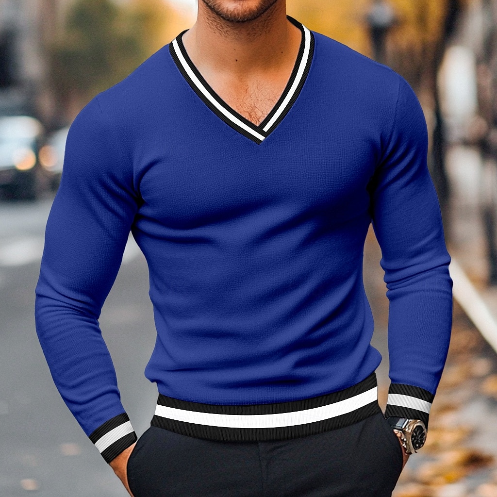 رجالي تي شيرت تي متماسكة كم طويل V رقبة الشتاء ربيع & الصيف لون الصلبة تريكو V-neck كاجوال / يومي أسود أبيض أصفر تي شيرت للرجال 2025 - $12.99 –P8