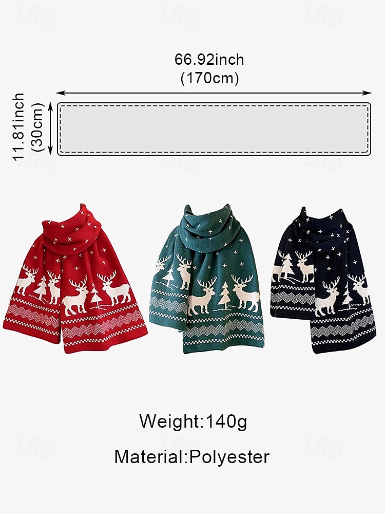 Women's Christmas Reindeer and Tree Print Knitted Scarf in Red and White, Cozy Winter Accessory for Holiday Celebrations 2026 - $11.99 –P8