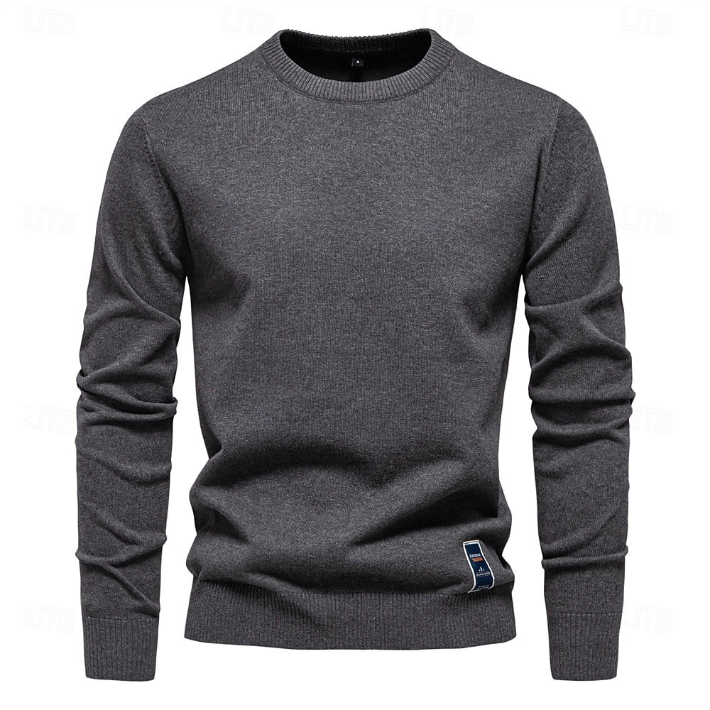 Herrenpullover aus einfarbiger Baumwolle mit Rundhalsausschnitt, lässiger, klassischer Pullover für Männer 2026 - $34.99 –P1