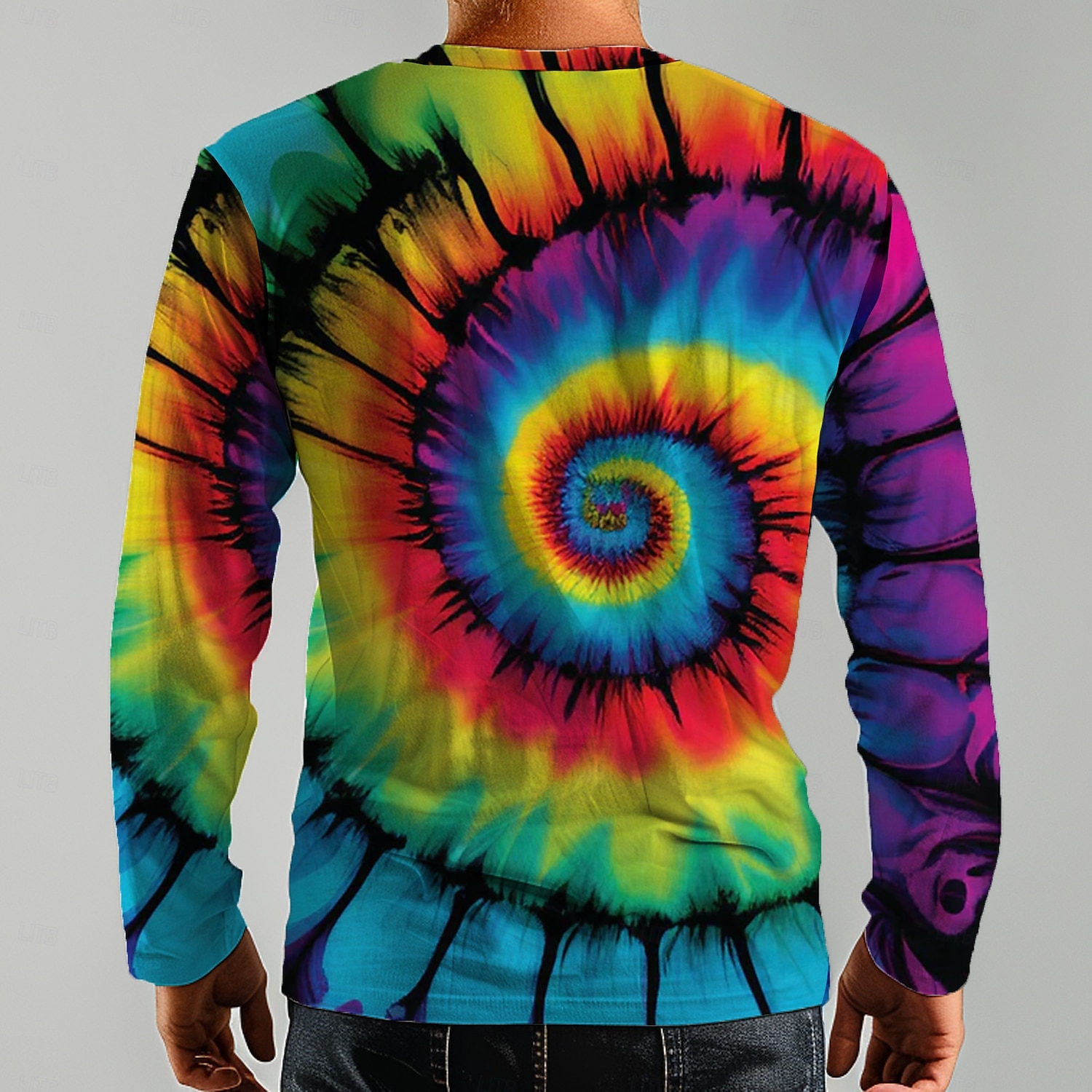 Herr Knytbatik T-shirt Långärmad T-shirt 3D-tryck Rund hals Skjorta Designer Retro / vintage Gata Ledigt Dagligen Rubinrött Sommar Vår Höst Kläder S M L XL XXL XXXL 2026 - $21.99 –P2