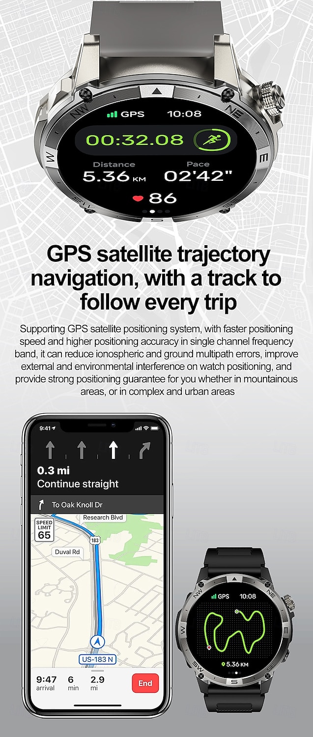 IMOSI GPS HK08 Smart Watch AMOLED Compass Altitude Air Pressure Bluetooth Call World Time 530MAH Sport Tracker Outdoor Clock 2025 - $68.99 –P3