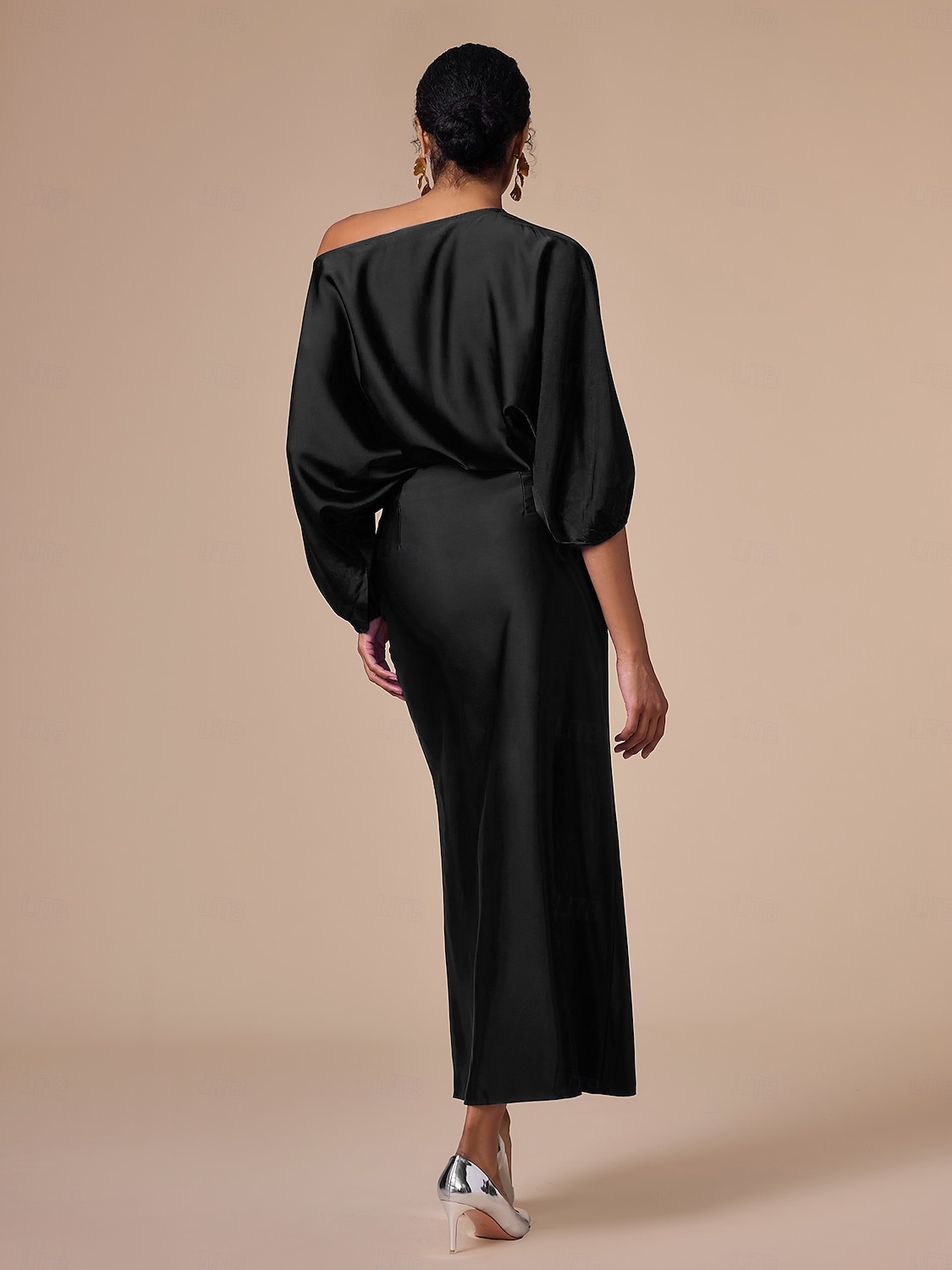 Set di due pezzi per invitati al matrimonio in raso, collo slash floreale, maniche a Giulietta, gamba larga del 2025 a $55.99 –P16