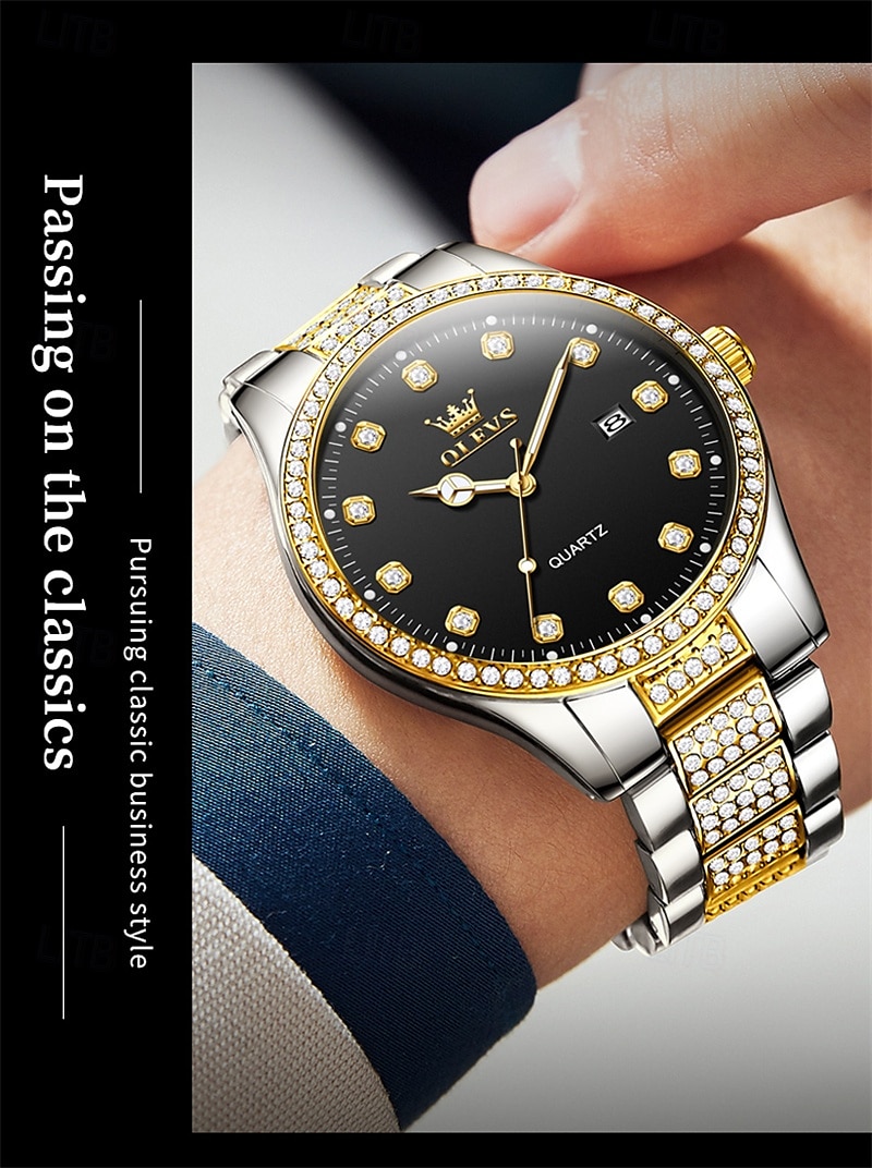 nieuwe olevs olevs merk heren stalen band horloge met diamanten lichtgevende kalender modetrend eenvoudig zakelijk quartz horloge vakantie waterdicht sport heren polshorloge 2025 - $31.99 –P14