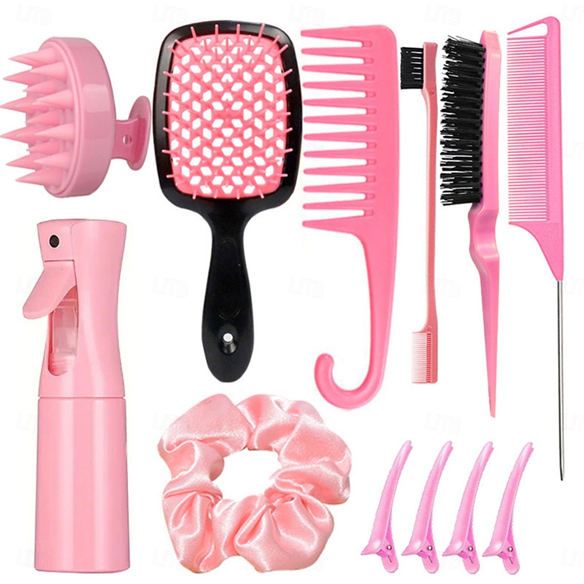 12pcs Complete Hair Styling Comb Set - Versatile Detangling & Teasing Combs, Edge & Rat Tail Brushes, Scalp Massager, Spray Bottle - Ideal for All Hair Types & Daily Use 2025 - $14.99 –P5