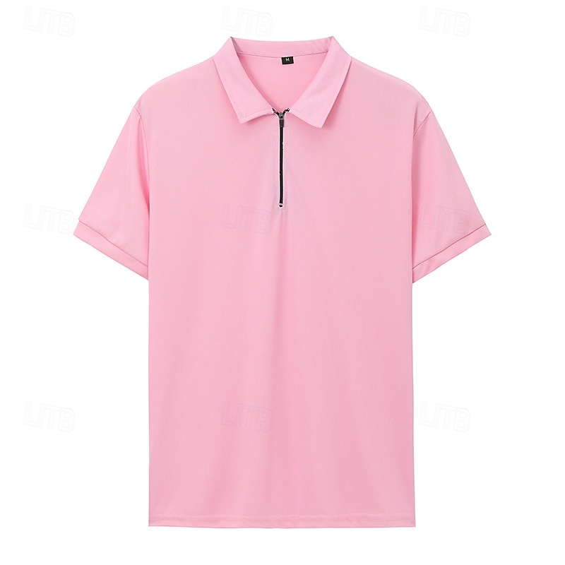 Men's Quarter Zip Polo Golf Shirt Daily Holiday Turndown Short Sleeve Fashion Basic Plain Spring & Summer Regular Fit Light Blue Black White Pink Wine Navy Blue Quarter Zip Polo 2025 - $12.99 –P1