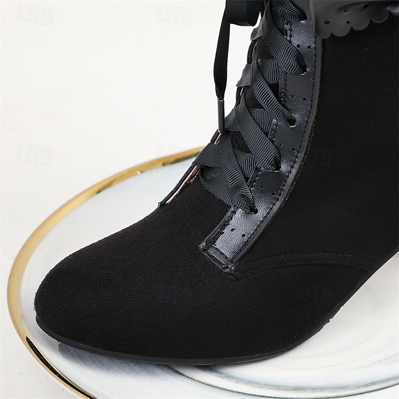 Women's Victorian Gothic Lace-Up Ankle Boots with Bow and Ruffle Trim – Gatsby-Inspired Elegant Boots for Cosplay, Costume Parties, and Vintage Fashion 2025 - $42.99 –P7