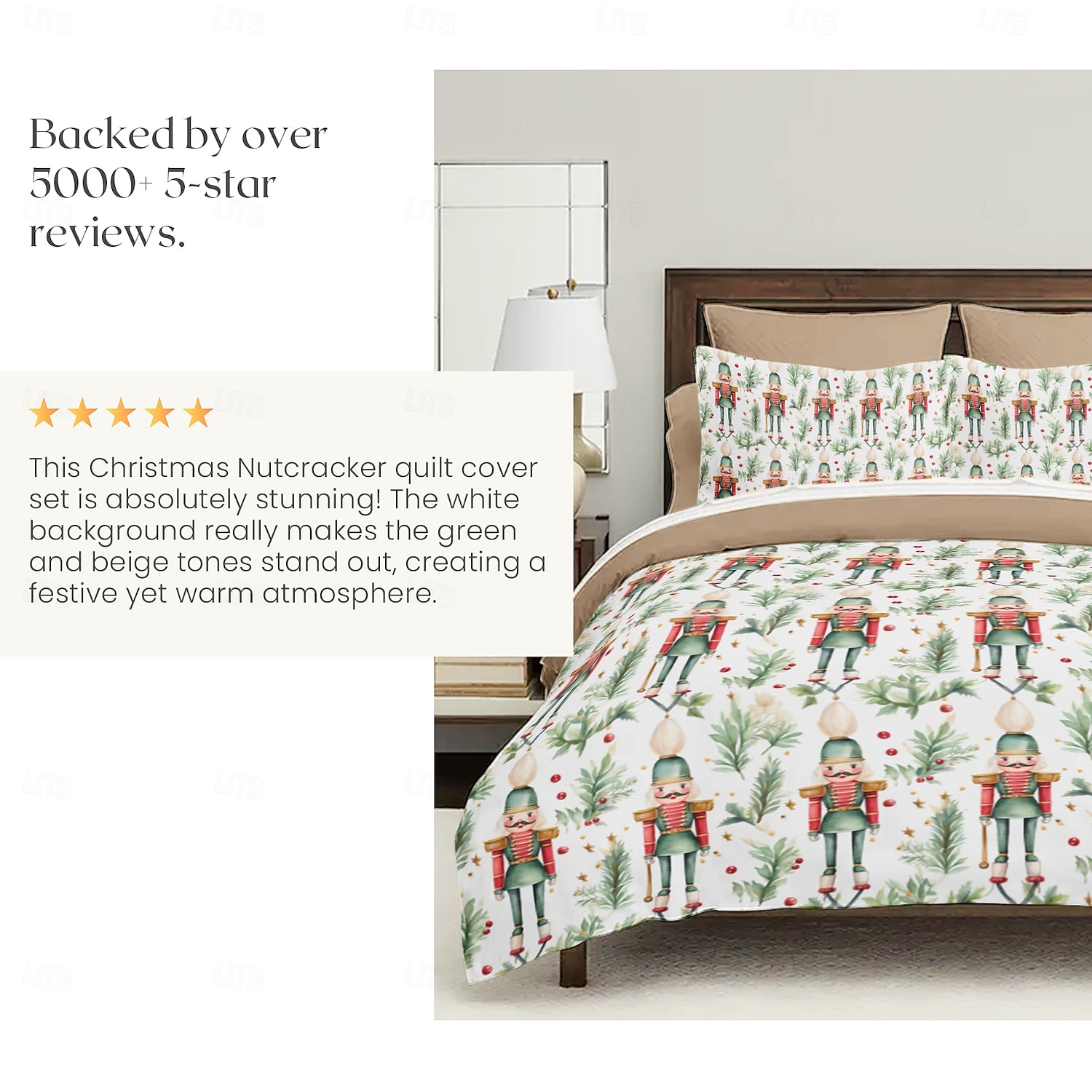 jouluinen pussilakasetti pähkinänsärkijäsuunnittelulla 100 % puuvillaa juhlavaan vuodevaatteet sisältää pussilakanan ja tyynyliinat mukavat ja tyylikkäät sesongin makuuhuoneen sisustukseen queen king 2025 - $71.99 –P9