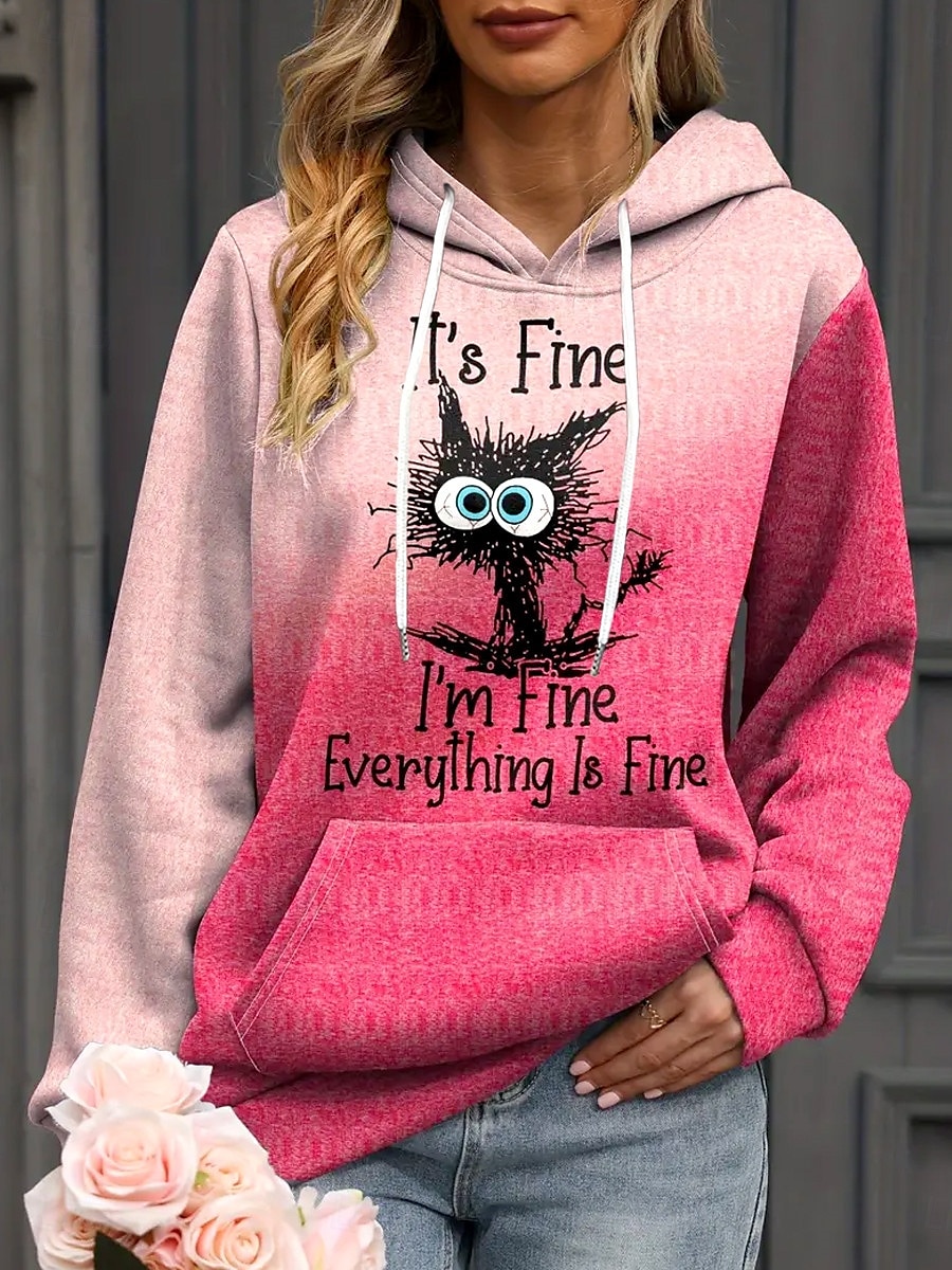 Sudadera con capucha para mujer, sudadera con capucha con estampado de gato para uso diario, informal, de manga larga, microelástica, cómoda, transpirable, de tejido suave para otoño e invierno 2025 - $31.99 –P3