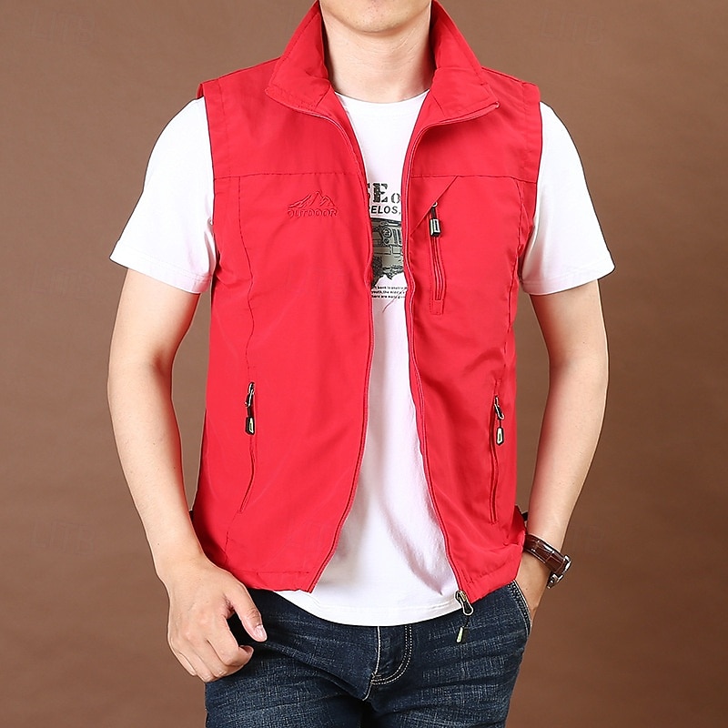 Per uomo Gilet Gilet da pesca Gilet da escursione Giornaliero Appuntamento Da mare Di tendenza Informale Primavera & Autunno Tasche Nylon Comodo Liscio Cerniera Colletto alla coreana Standard Nero del 2026 a $27.99 –P5