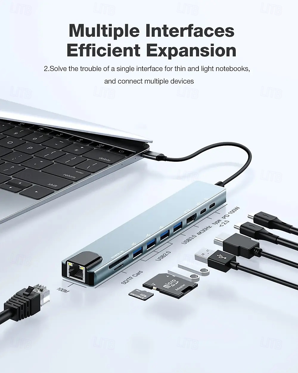 10-in-1-USB-Hubs mit HD 4K bei 30 Hz, USB 3.0, USB 2.0, Typ C 2.0, RJ45-Ethernet, 100 W PD-Ladefunktion, SD-/TF-Kartensteckplätze, Dockingstation 2025 - $23.99 –P5