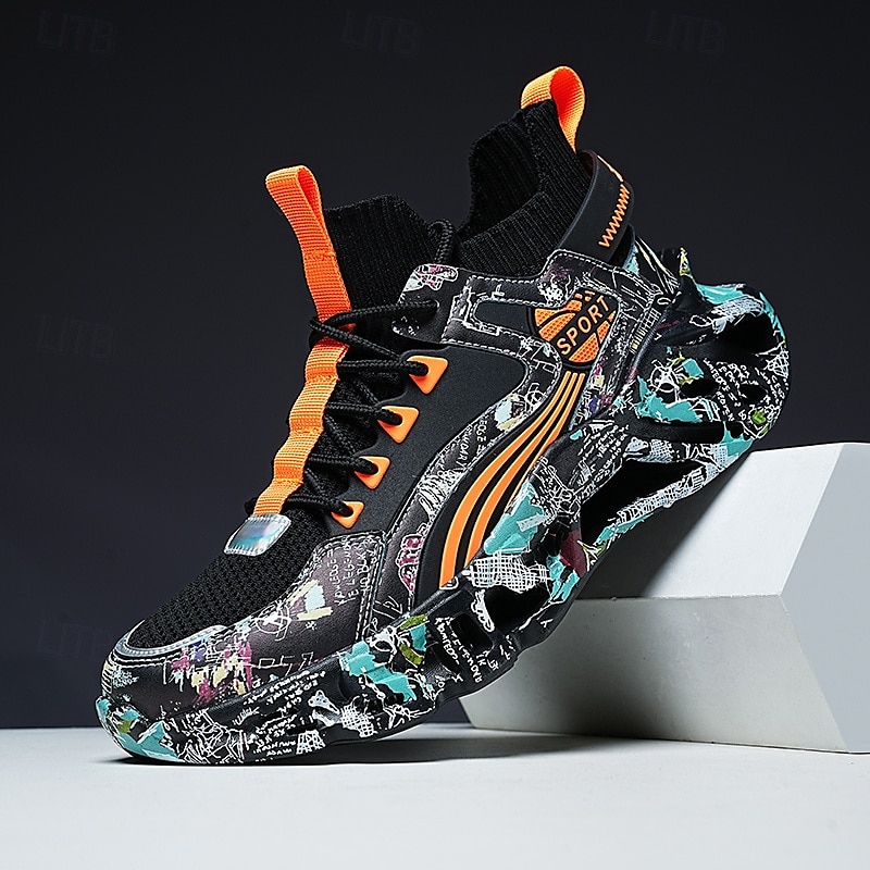 sneakers alte da uomo con motivo graffiti – scarpe sportive streetwear colorate con chiusura con lacci, tomaia in mesh traspirante per abbigliamento casual e sportivo del 2026 a $64.99 –P1