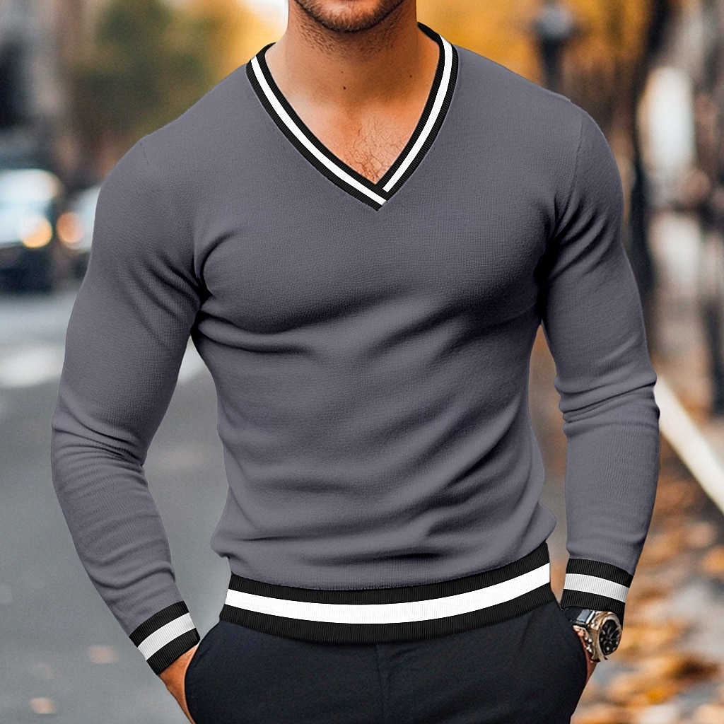 رجالي تي شيرت تي متماسكة كم طويل V رقبة الشتاء ربيع & الصيف لون الصلبة تريكو V-neck كاجوال / يومي أسود أبيض أصفر تي شيرت للرجال 2025 - $12.99 –P6