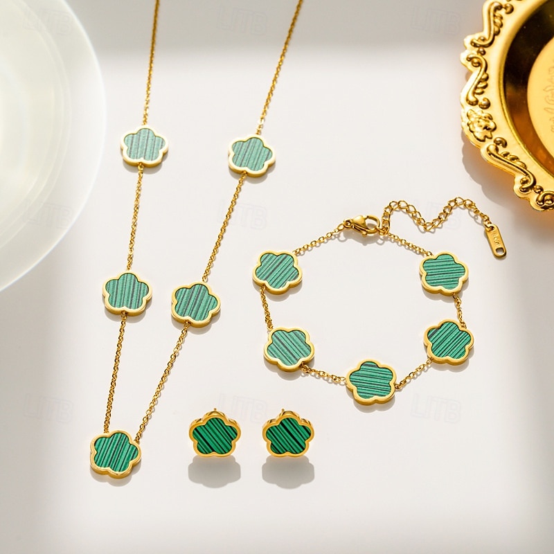 parure de bijoux en plaqué or avec fleur et nacre pour femme – collier, bracelet et boucles d'oreilles élégants pour femme de 2025 ? $24.99 –P9