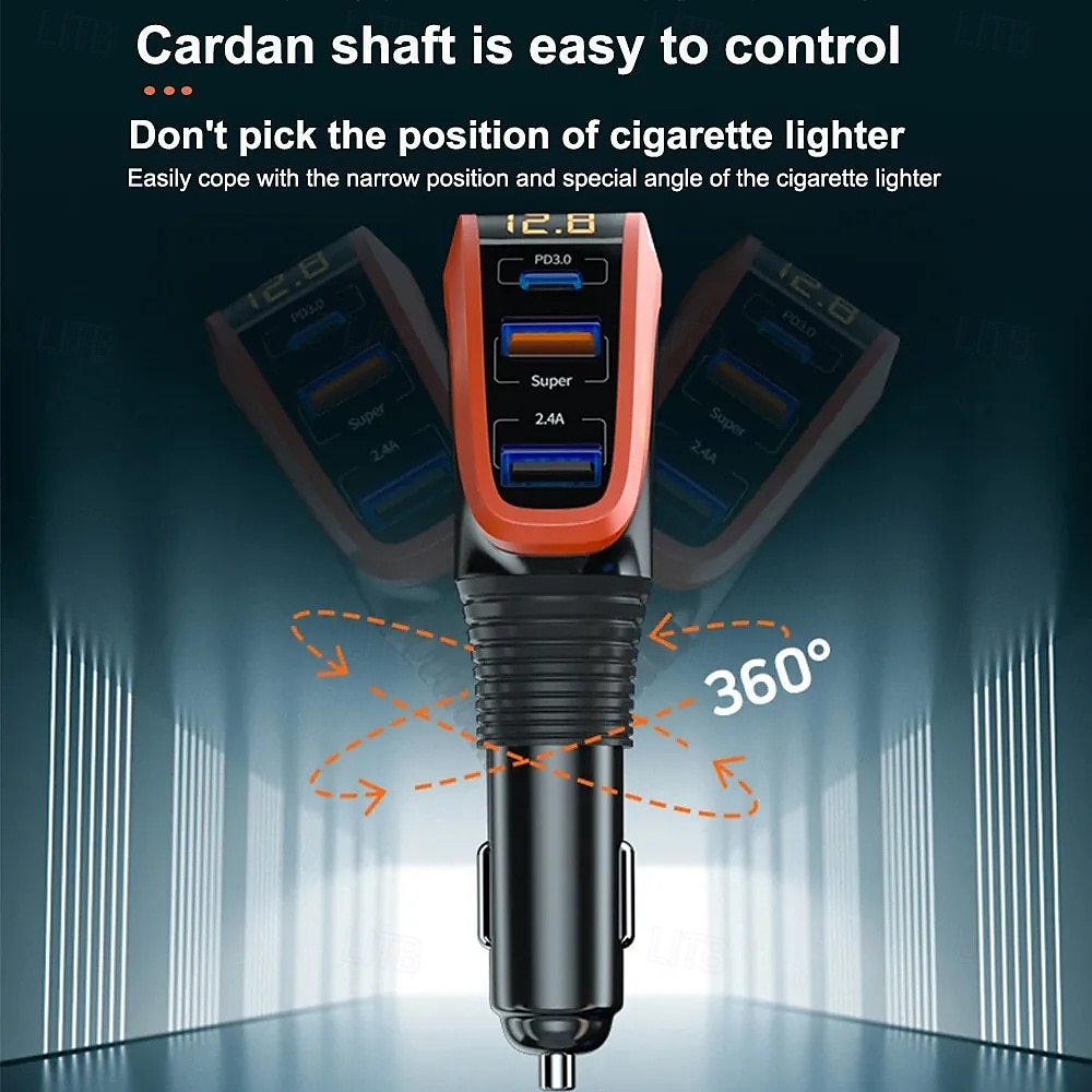 Incarcator bricheta auto 12/24v incarcare rapida universala 66w qc3.0 usb pd20w tip c adaptor priza de alimentare 4in1 cu display lcd pentru sofer rtv suv mpv 2025 - $31.99 –P5
