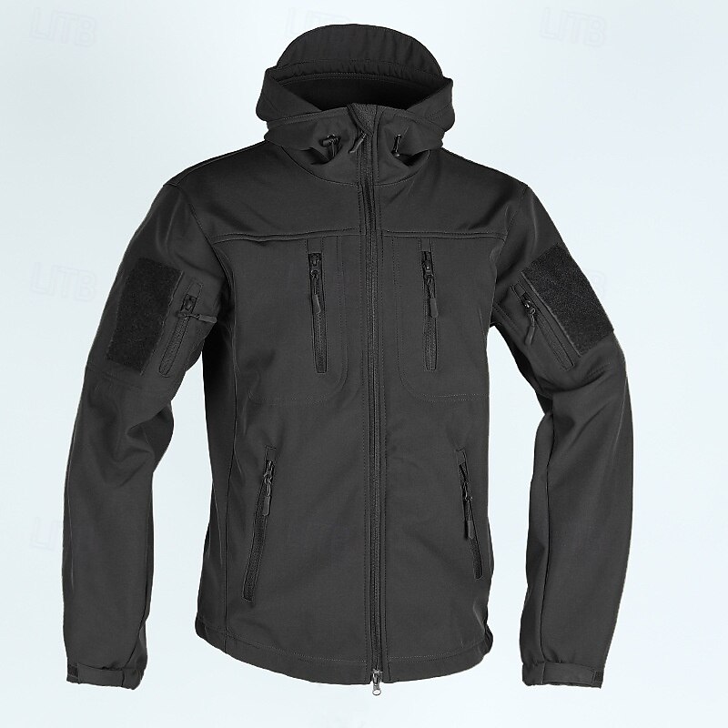 Herren Soft Shell Jacke Hoodie Jacke Wanderjacke Taktische Jacke Täglich Urlaub Windundurchlässig warm halten Tasche Herbst Winter Glatt Modisch Klassisch Mit Kapuze Standard Kamel Schwarz Khaki 2025 - $47.99 –P2