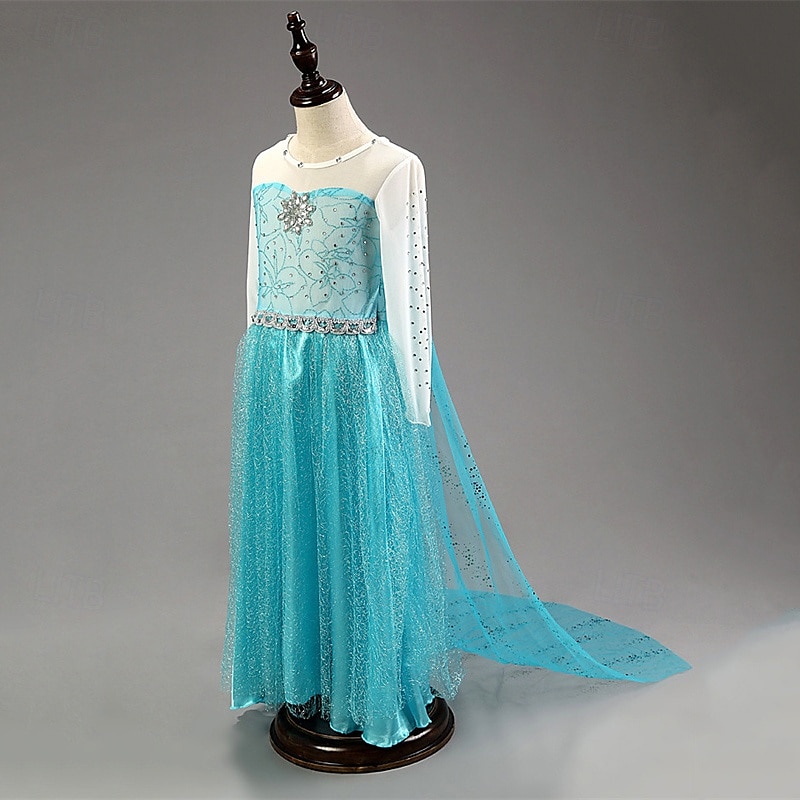 Copii Fete Rochie de petrecere Floare Manșon Lung Performanță Zi de Naștere Paiete Frumoasa Costum Cosplay Poliester Maxi Rochie de petrecere Rochie din Tul Vară 4 ani + Bleumarin Albastru Deschis 2025 - $19.49 –P4