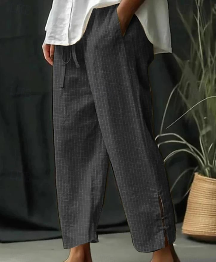 Mulheres chinês Moda Casual Diário Comprimento total Cintura Alta Listrado Bolsos Confortável Macio Sem Elasticidade Ao ar livre Rua Cinzento Claro Rubi Vermelho Preto cáqui Outono Inverno Ajuste de 2025 por $24.99 –P2