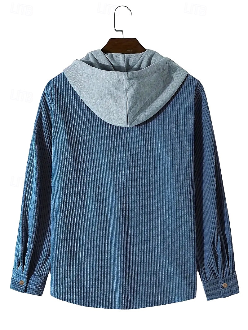 Men's Shirt Waffle Shirt Overshirt Plain Outdoor Street Light Blue Black Blue Green Long Sleeve Hooded Winter Spring &  Fall Clothing Apparel 2025 - $28.99 –P4