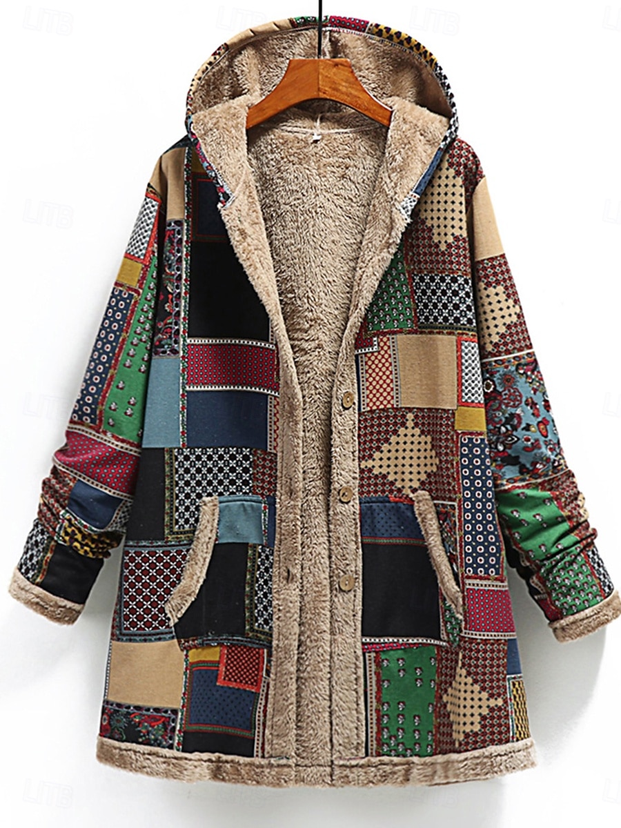 Mujer Abrigo de invierno Diario Primavera Otoño Invierno Regular Abrigo Ajuste regular Elegante Estilo retro Chaquetas Manga Larga Print Bloque de color Estampado Rojo Verde Trébol 2025 - $56.99 –P4