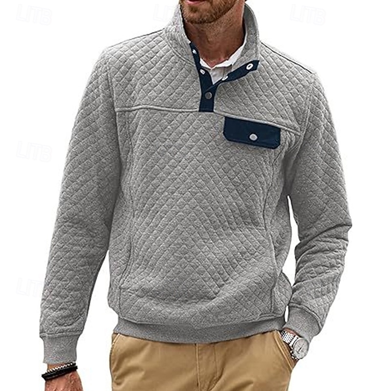 Hombre Sudadera Negro Blanco Verde Oscuro Gris Claro Gris Oscuro Cuello Mao Bloque de color Jacquard Retazos Bolsillo Estriado Deporte Diario Festivos Poliéster Texturizado Ropa de calle Básico Casual 2025 - $26.99 –P2