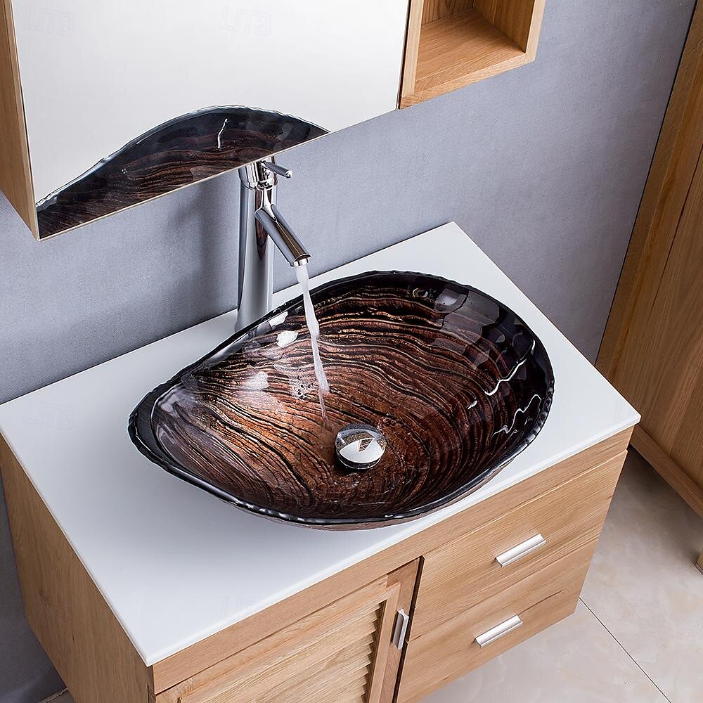 moderno semplice chiaro luce intaglio yuan tesoro lavabo in vetro temperato con rubinetto a cascata lavabo supporto lavello bwy19-193 del 2025 a $453.59 –P11