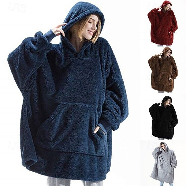 cobertor com capuz grande, lã macia, cobertor vestível, moletom leve com mangas e bolso frontal para mulheres, homens, manta de pelúcia, cobertor vestível para sala de estar, assistir TV de 2025 por $31.99 -P1
