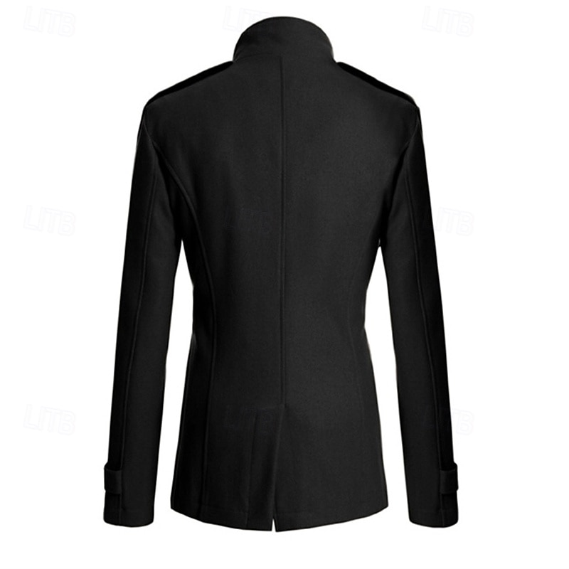Pánské Polní kabát Peacoat Trenčkot Denní Dovolená Podzim zima Polyester Zahřívací Svrchní oděvy Oblečení Módní Klasické Bez vzoru Kapsy Stojáček Dvouřadé 2025 - $49.99 –P9